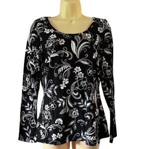 Energie  Juniors XL Black & White Print Fitted Knit Long Sleeve Top NWT